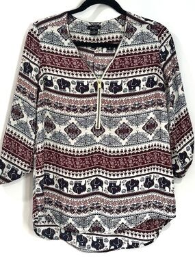 Rue21 Blouse Womens Medium Elephant Bohemian Geometric Print Top